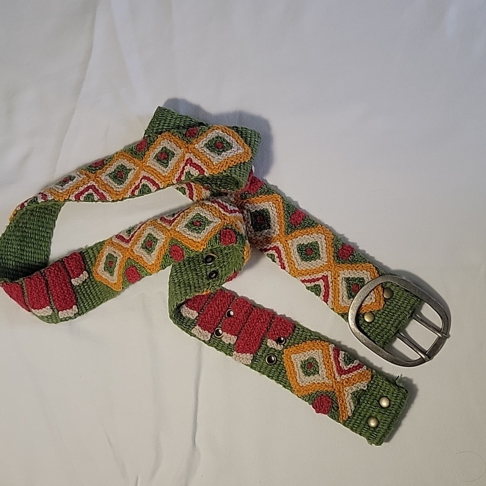 Jenny Krauss Women’s Sundance Wool Green Multi Color Pink 100% Wool Belt Large